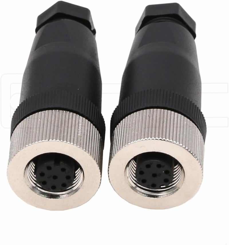 Eonvic M12 8 Pin Female Connector, 12mm A Code IP67 30V 2A AC/DC Industrial Circular Connector, Unshiled Field Assembly Wireable Sensor Straight 2pcs - Image 1